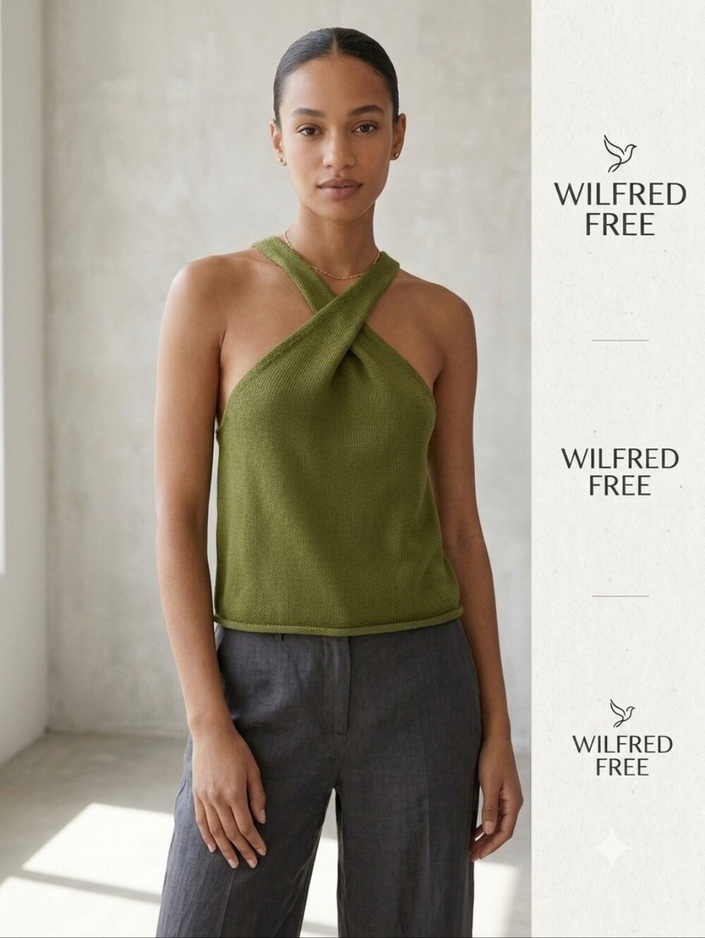 Wilfred Free Olive Green Twist Halter Knit Camisole